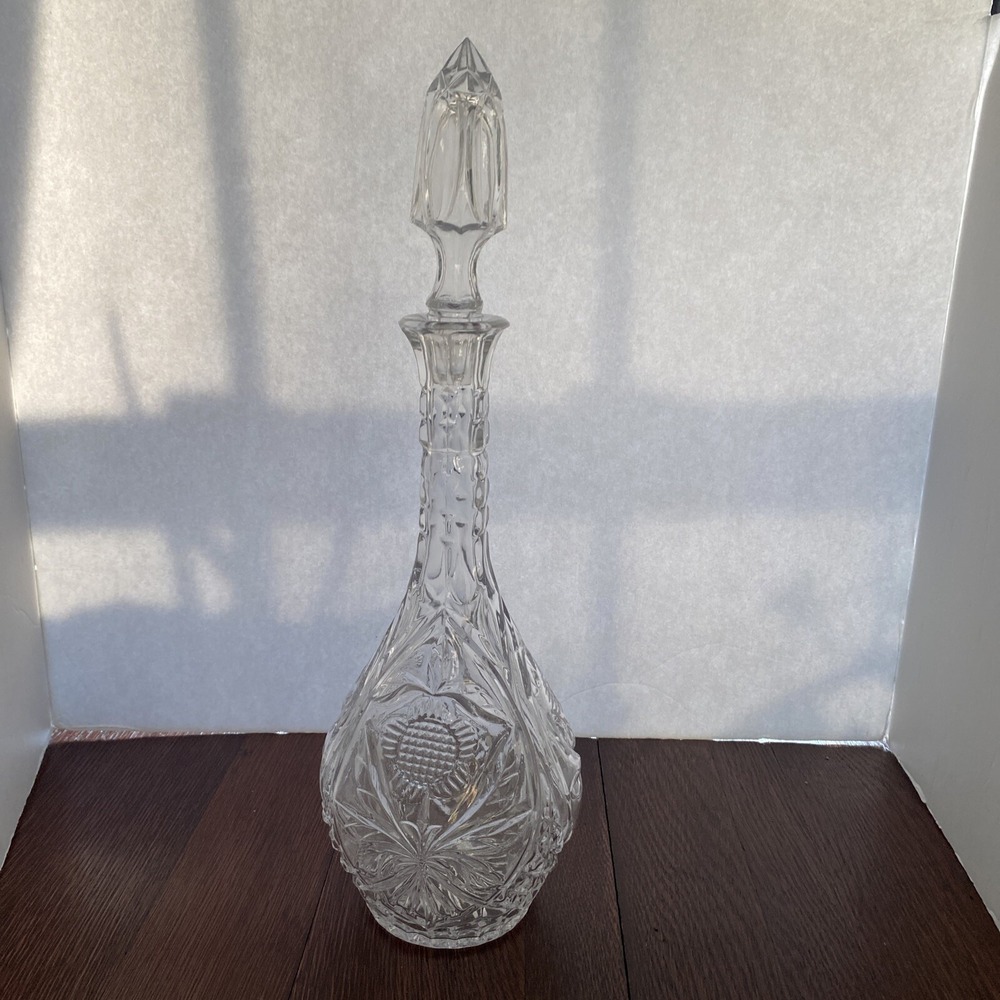Vintage Crystal Decanter with Stopper Cut Glass Prism 16"x5"